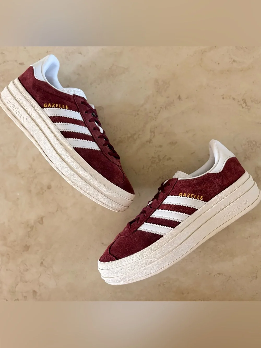 ADISAS Gazelle Bold Suede Platform Sneakers |Shadow Red Cloud White | Size 8.5
